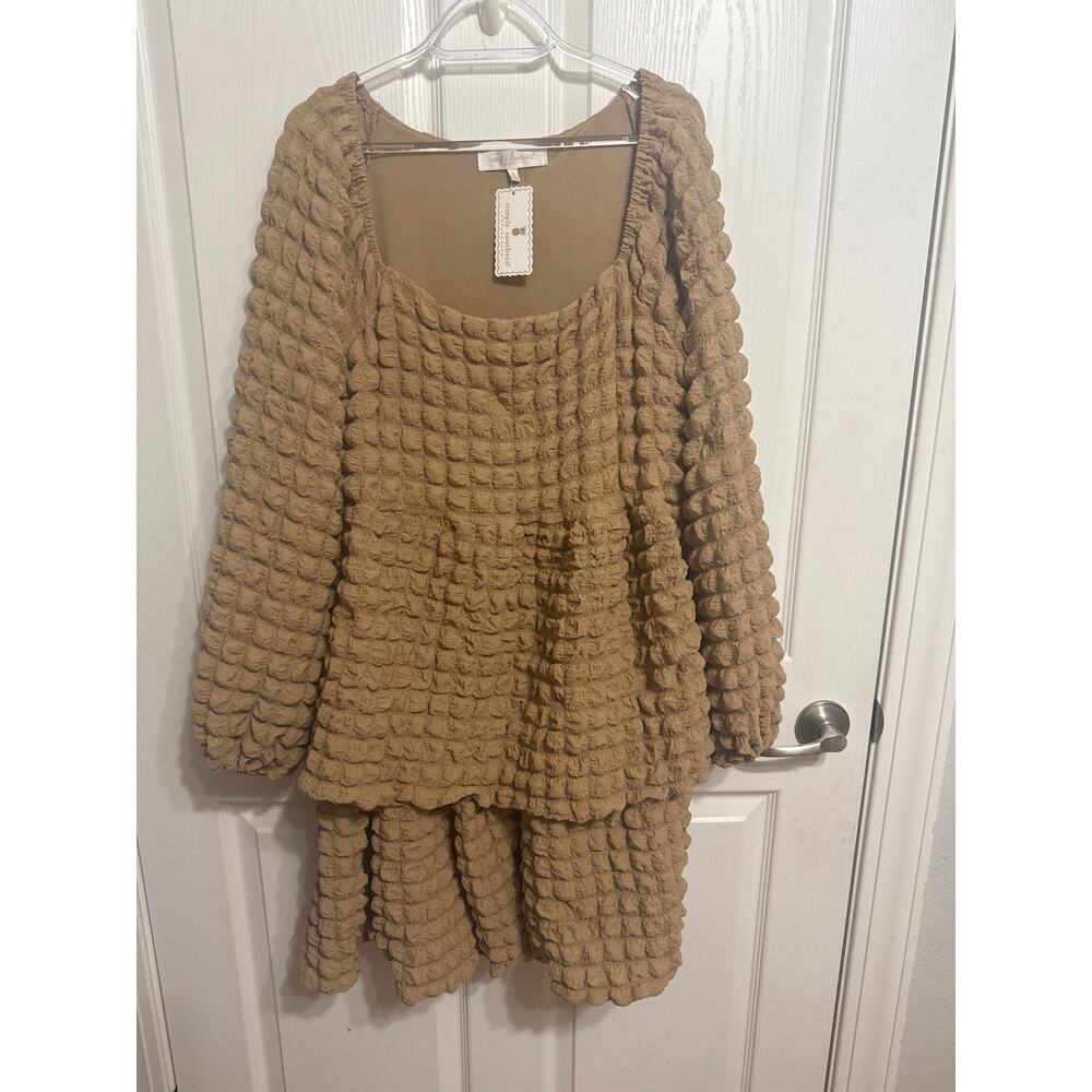 Simply Southern NWT Bubble Ruffle Mini Dress Size Large Brown Flowy Boho